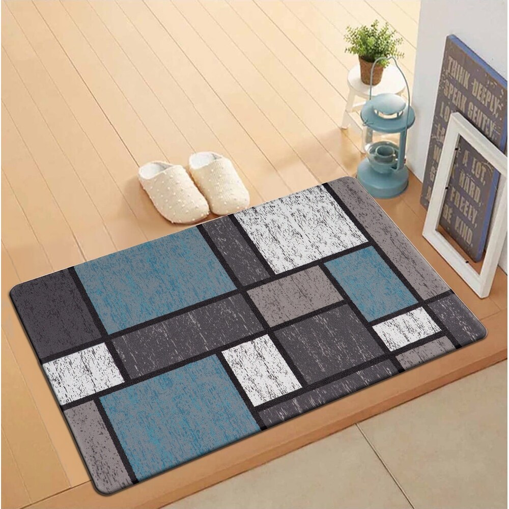 World Rug Gallery Contemporary Modern Boxes Anti Fatigue Standing Mat