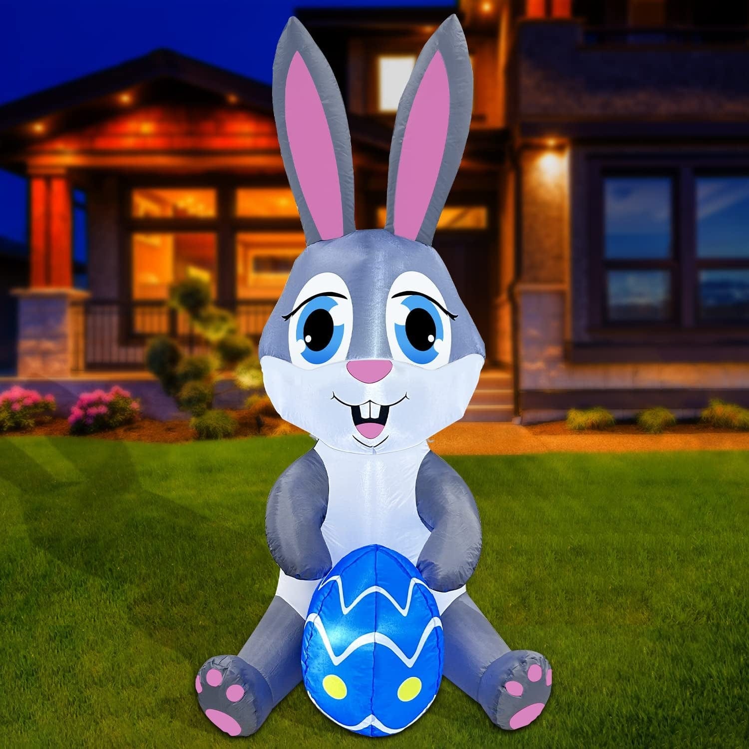 Zukakii 5FT Easter Inflatables Bunny Decorations with Bright Led Light