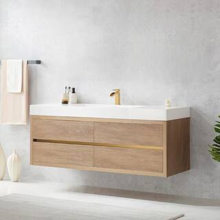 ROSWELL Palencia 60 in. W x 20 in. D x 23.6 in. H Bath Vanity in North American Oak with White Integral Composite Stone Top 803160-NO-WHN