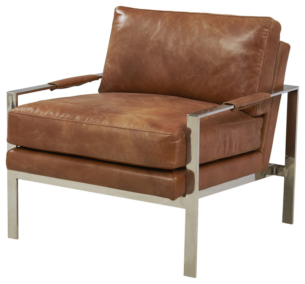 Crafters and Weavers Natalie Rustic Modern Arm Chair Chrome/Light Brown Leather   Contemporary   Armchairs And Accent Chairs   by Crafters and Weavers  Houzz