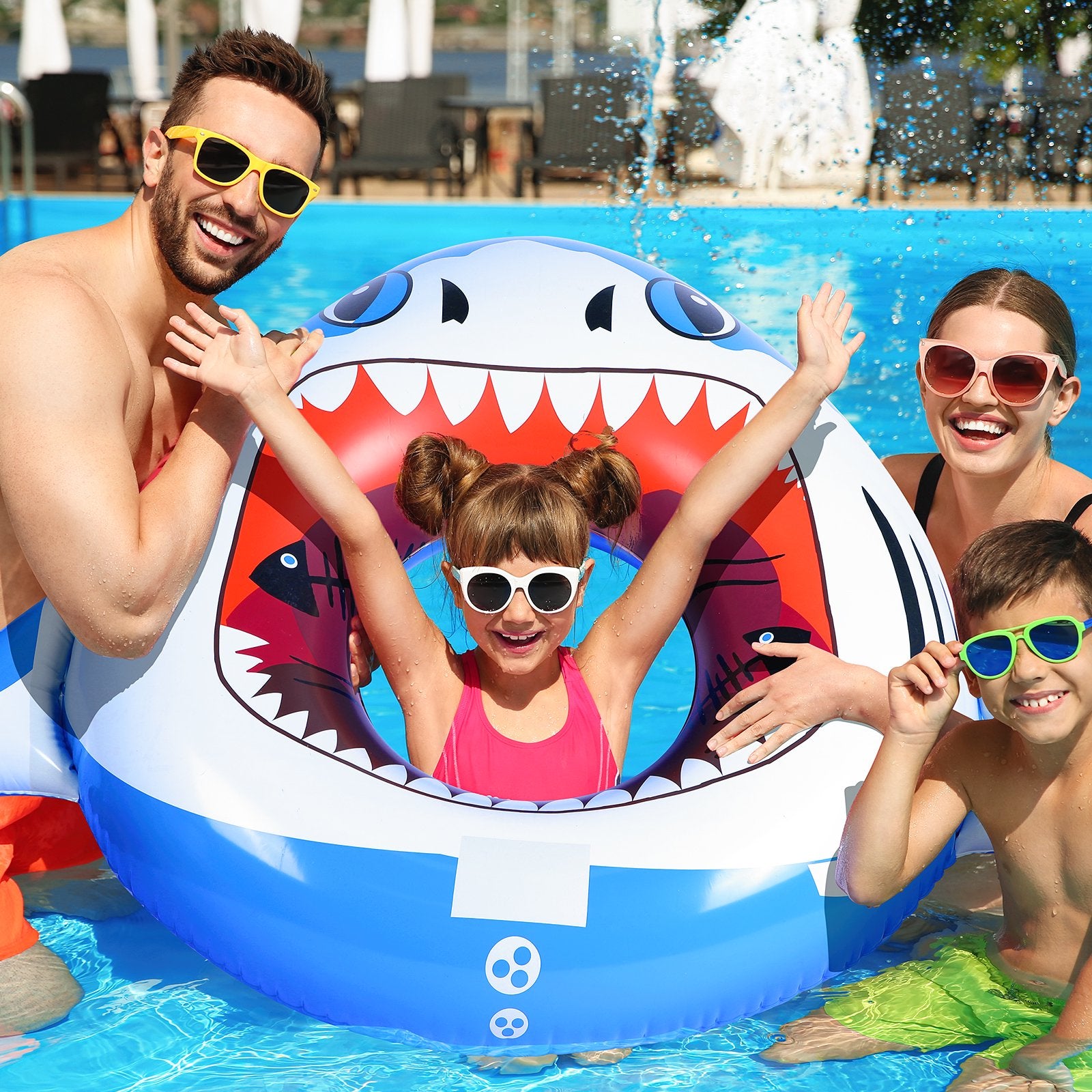 Inflatable Shark Pool Floats, AirExpect 72.3"x52.4" Huge Summer Ring Pool Float for Kids Adults, Inflatable Water Fun Toys for Parties in Pool & Beach