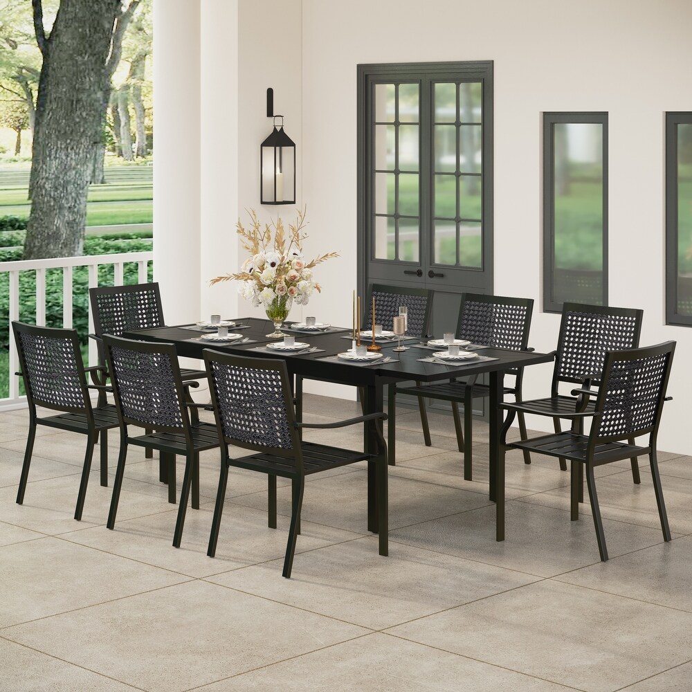 7/9 Piece Patio E coating Dining Set of 6/8 Stackable Chairs   1 Extendable Metal Table