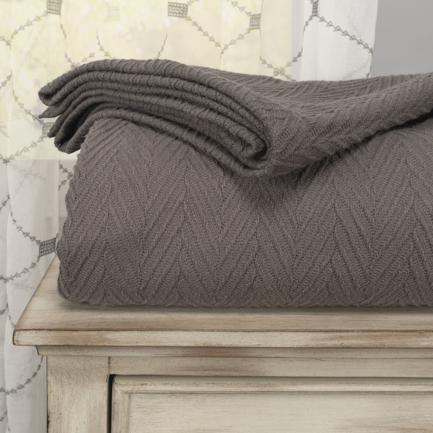 Superior Chevron All-Season Cotton Blanket， Full/Queen， Charcoal