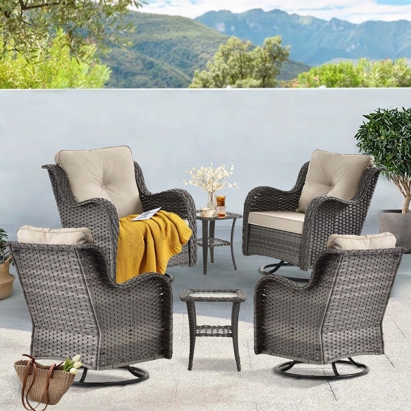 Rattan Patio Furniture Conversation Seating 360° High Back Swivel Chairs+Storage Ottomans，Cushions Included🎁