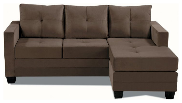 Lexicon Phelps Velvet Upholstered Reversible Sofa Chaise in Coffee   Transitional   Sectional Sofas   by Homesquare  Houzz