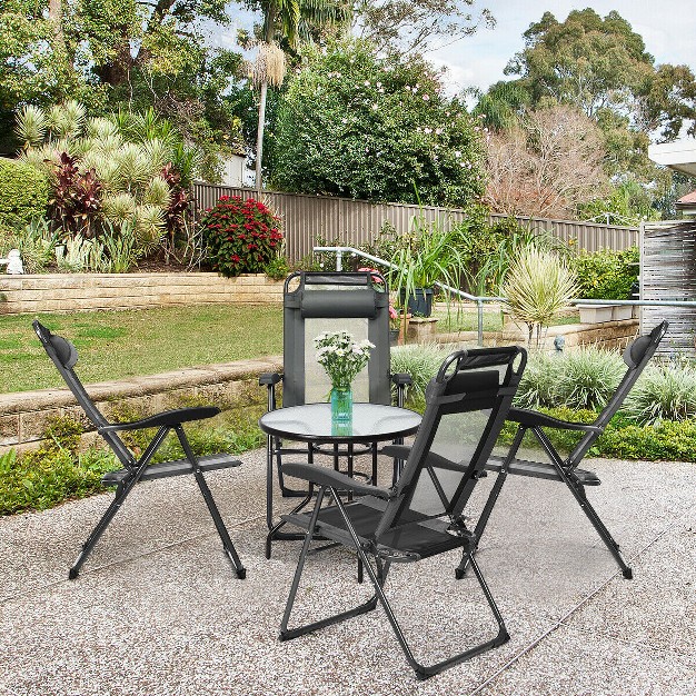 Costway 4pc Folding Chairs Adjustable Reclining Chairs With Headrest Patio Garden Black grey