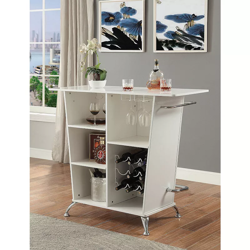 Contemporary Style Leatherette Padded Bar Table With Button Tufting， White