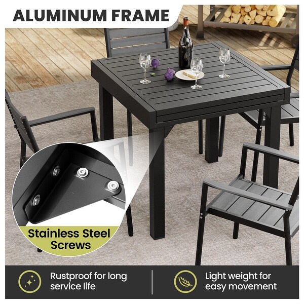 Outdoor Expandable Aluminum Dining Table with Leaf Extension