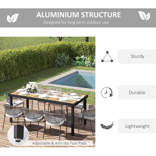 Outdoor Dining Table for 8 People，Rectangular Aluminum Frame Garden Table with AllWeather Faux Wood Top