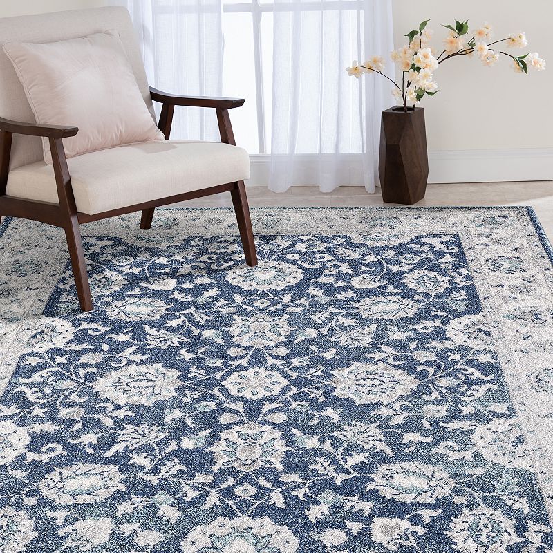 Loomaknoti Shiplins Cream and Dark Blue Area Rug