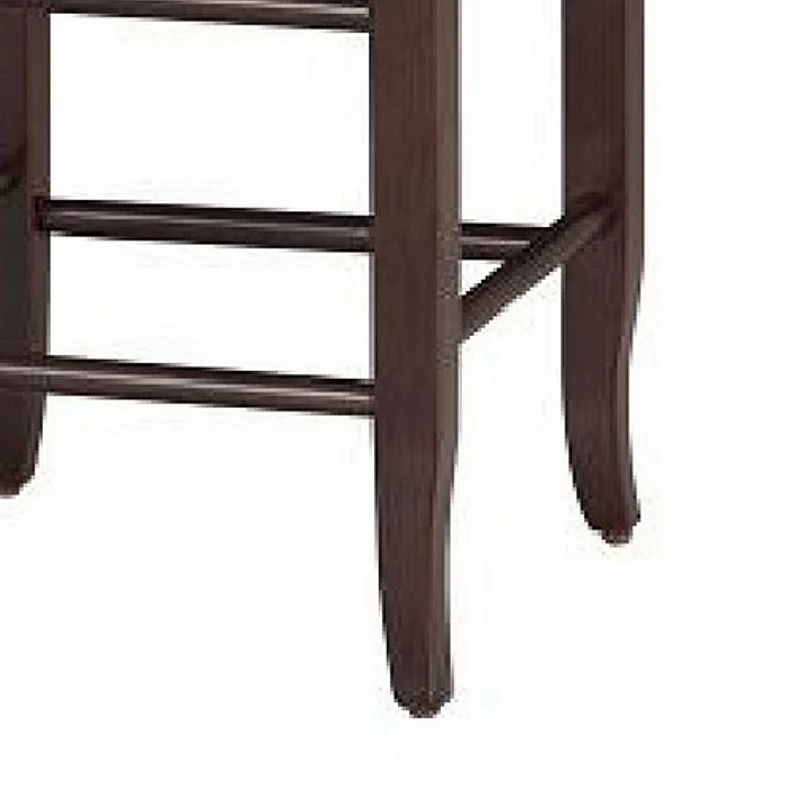 Rush Woven Wooden Frame Counter Stool with Saber Legs， Beige and Dark Brown