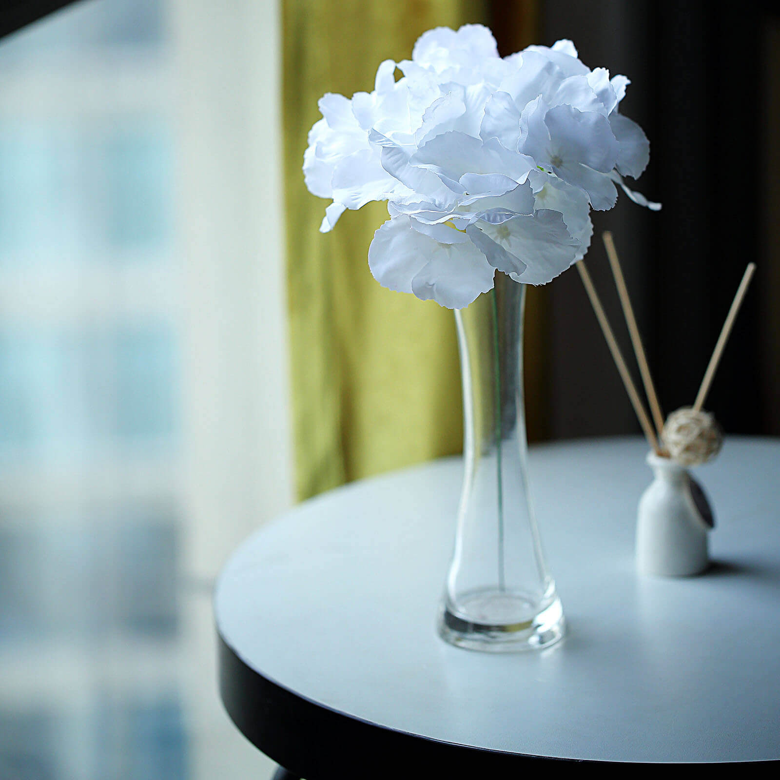 10 Flower Head and Stems White Artificial Satin Hydrangeas, DIY Arrangement