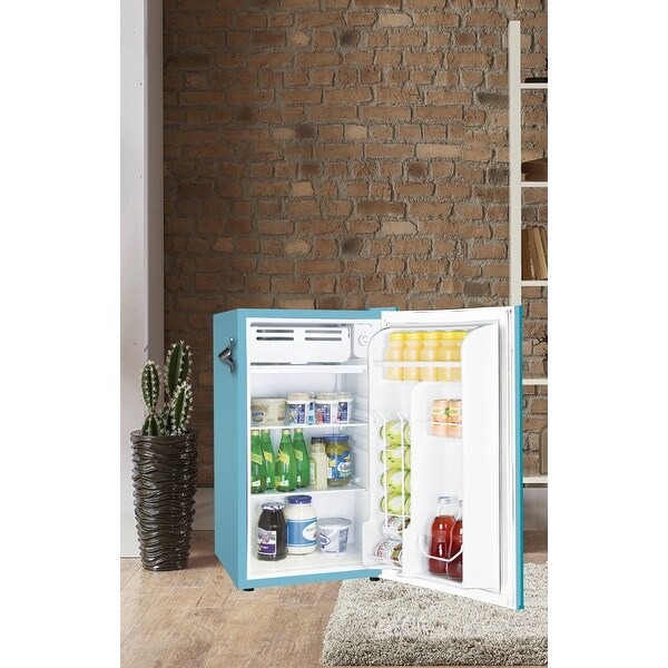 3.2 Cu Ft Retro Mini Fridge With Side Bottle Opener， Blue