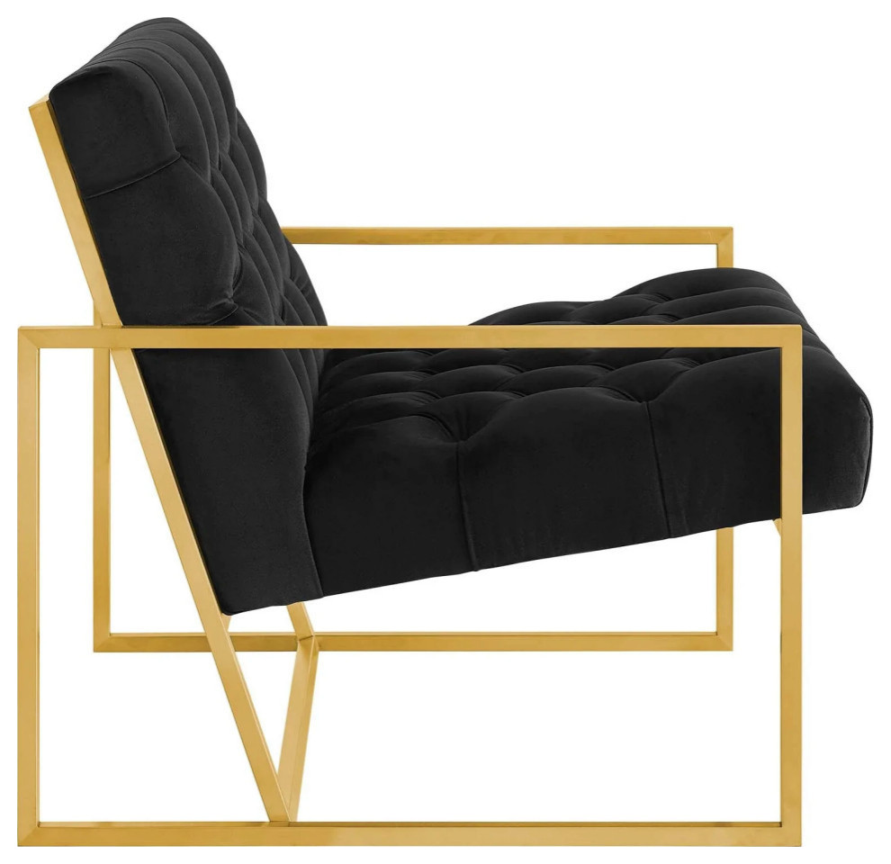 Mimi Black Gold Stainless Steel Performance Velvet Accent Chair   Contemporary   Armchairs And Accent Chairs   by Virgil Stanis Design  Houzz