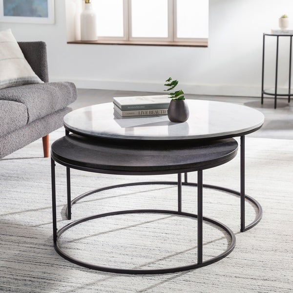 Primrose Round Nesting Coffee Tables with Genuine Marble Tops - 18