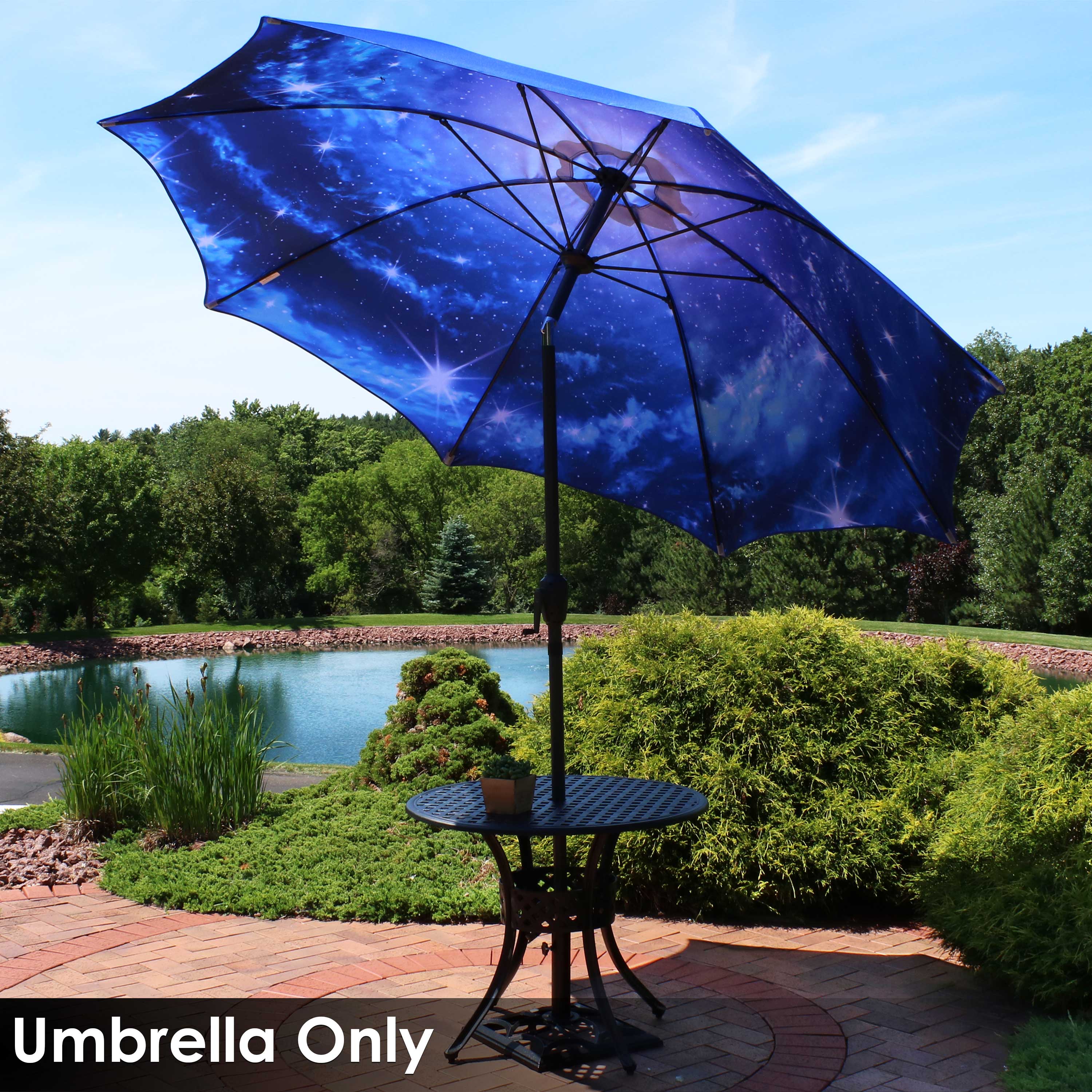 Sunnydaze Outdoor Aluminum Inside Out Patio Umbrella with Push Button Tilt and Crank - 8' - Blue Starry Galaxy