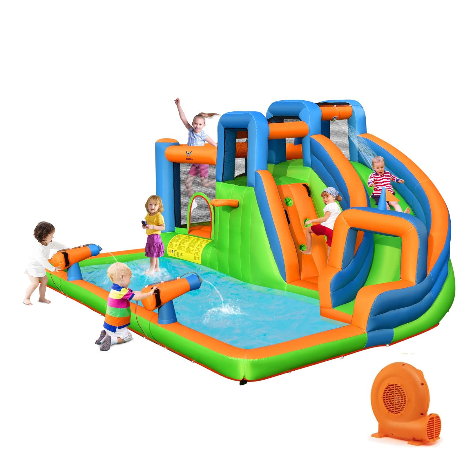 Costzon Inflatable Water Slide, 7 in 1 Indoor Outdoor Kids Water Bounce House Jumping Castle