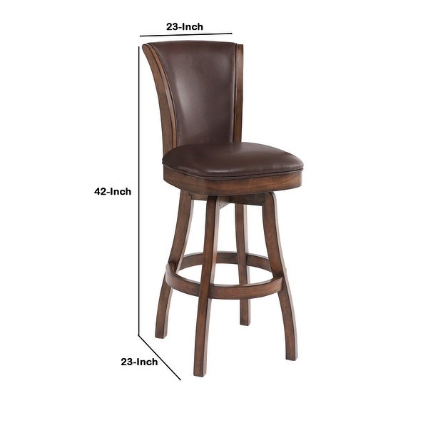 Wooden Counter Stool with Swivel Leatherette Seat and Backrest， Brown