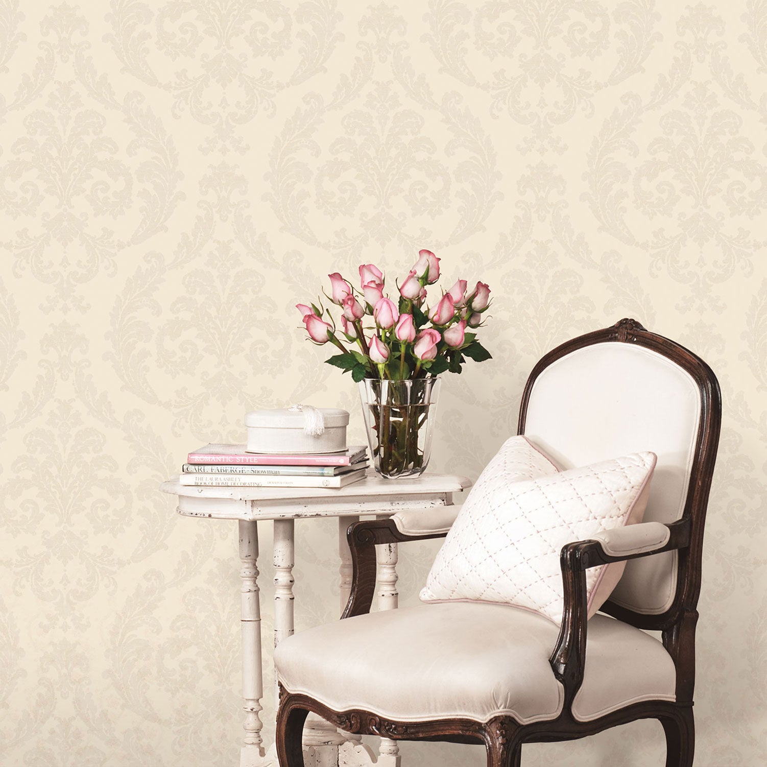 Traditional Damask Ivory Wallpaper from the Palazzo Collection