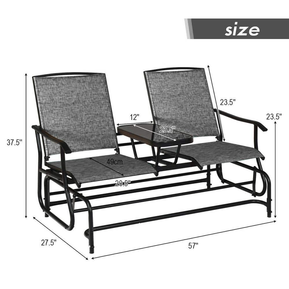 CASAINC Gray 2Person Metal Double Rocking Outdoor Patio Loveseat