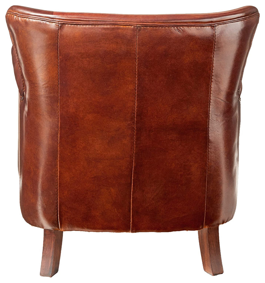 Elegant Accent Chair  Grain Leather Seat With Rolled Arms and Nailhead Trim   Traditional   Armchairs And Accent Chairs   by Declusia  Houzz