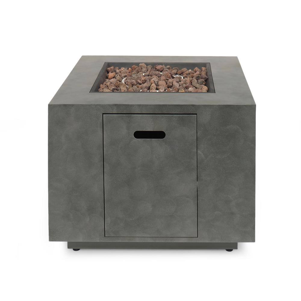 Noble House Wellington 15.25 in. x 19.75 in. Square Concrete Propane Fire Pit in Dark Grey with Tank Holder 70378