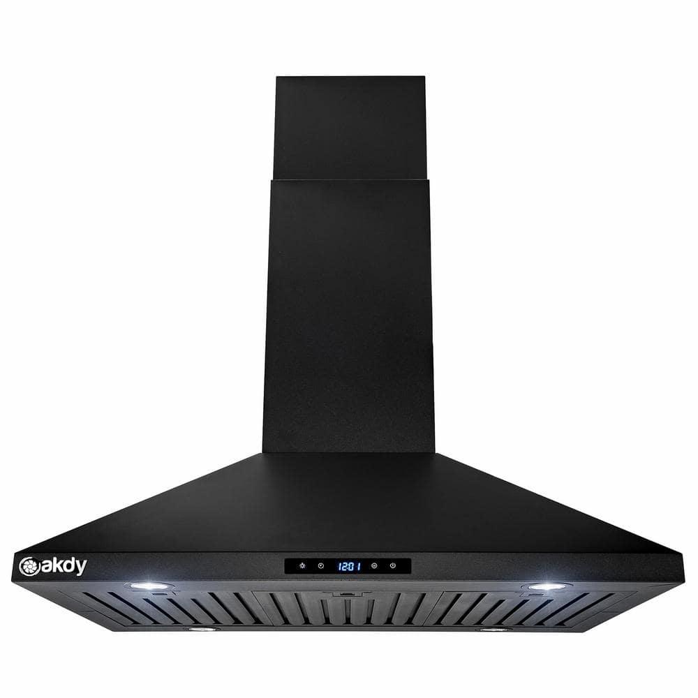 AKDY 36 in 335 CFM Convertible Island Mount Kitchen Range Hood in Black Painted Stainless Steel with Touch Control