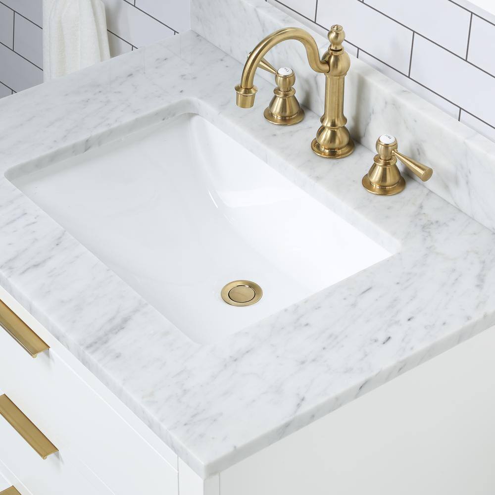 Water Creation Bristol 30 in. W x 21.5 in. D Vanity in Pure White with Marble Top in White with White Basin BR30A-0600PW