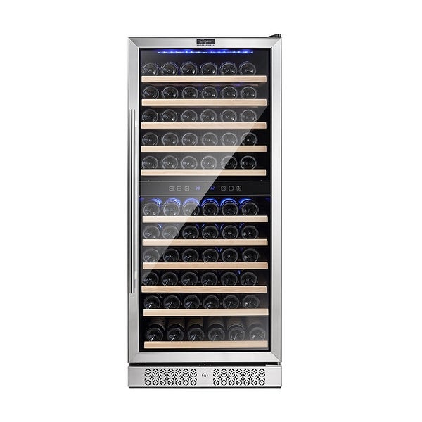 24 in. Dual Zone 116-Bottle Built-In and Freestanding Wine Chiller Refrigerator in Stainless Steel