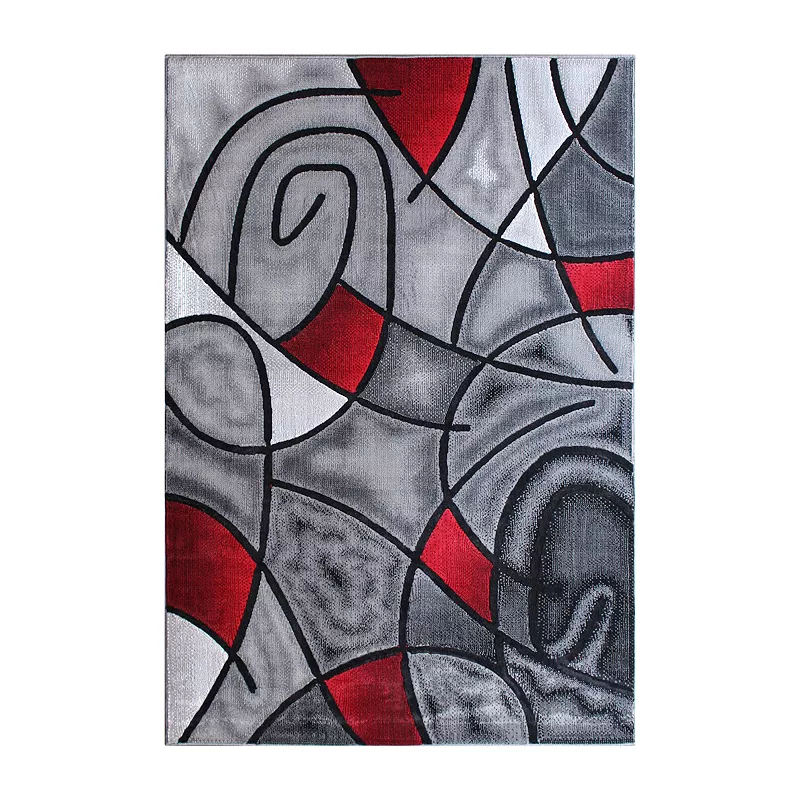 Masada Rugs Masada Rugs Trendz Collection 5'x7' Modern Contemporary Area Rug in Red， Gray and Black