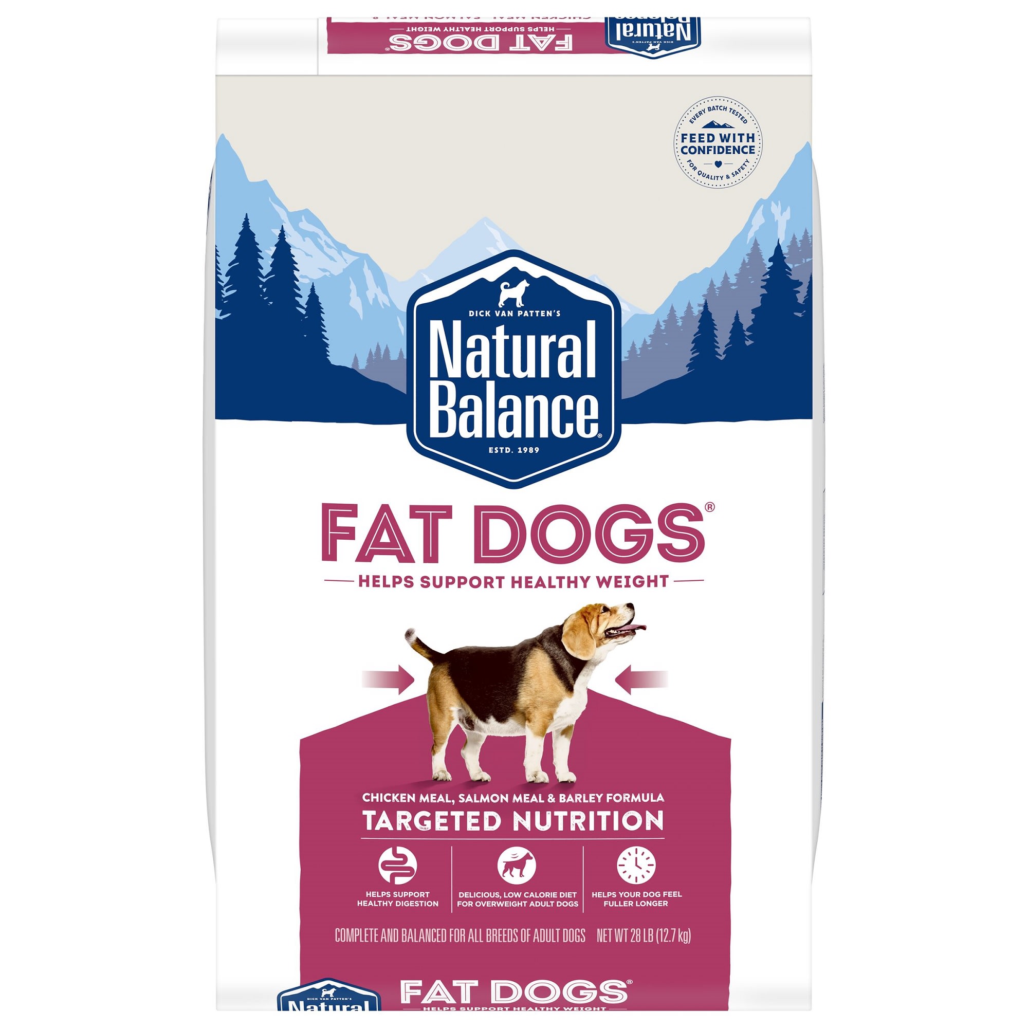 Natural Balance Fat Dogs Chicken Meal， Salmon Meal  Barley Formula Adult Dry Food， 28 lbs.