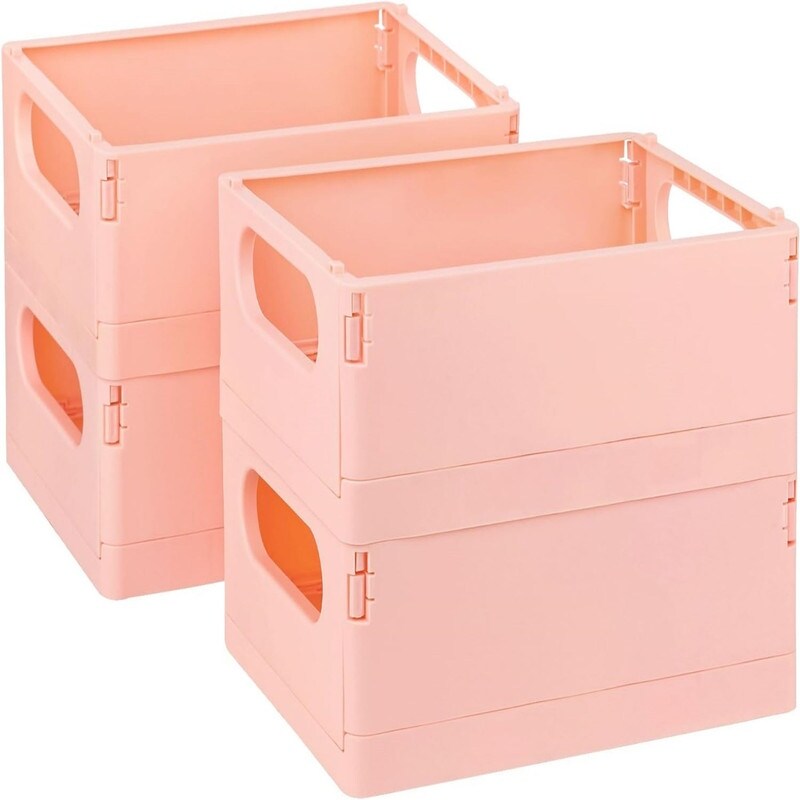 Pink Foldable Plastic Storage Crates