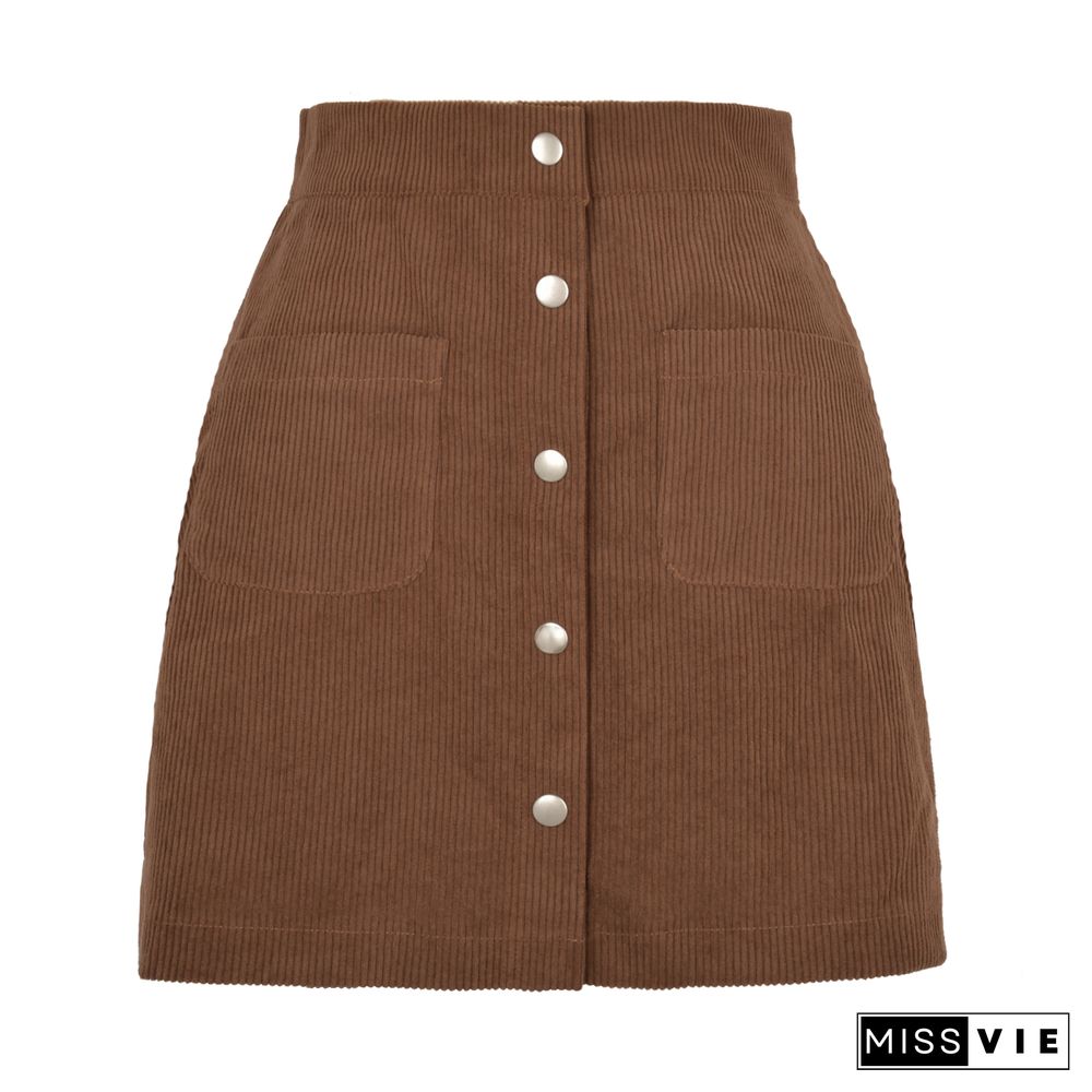 Corduroy Solid Casual Mini Skirt For Women