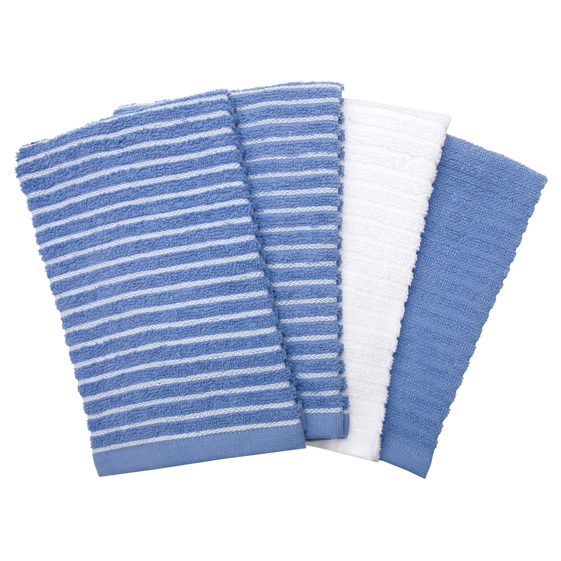 RITZ Cotton Terry Horizontal Stripe Bar Mop Kitchen Towel Set， 4-Pack， Light Blue， 16” x 18”