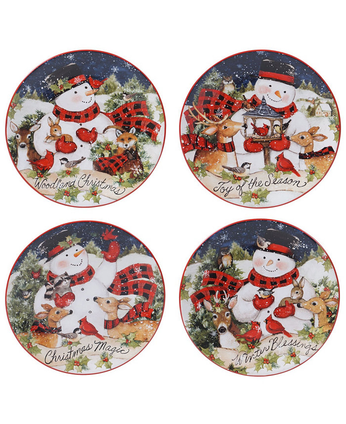 Certified International Magic of Christmas Snowman 4 Piece Dessert Plate