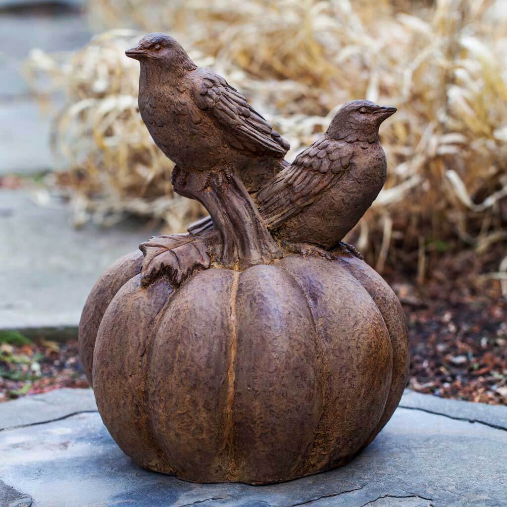 Campania International Birds on Pumpkin Statue