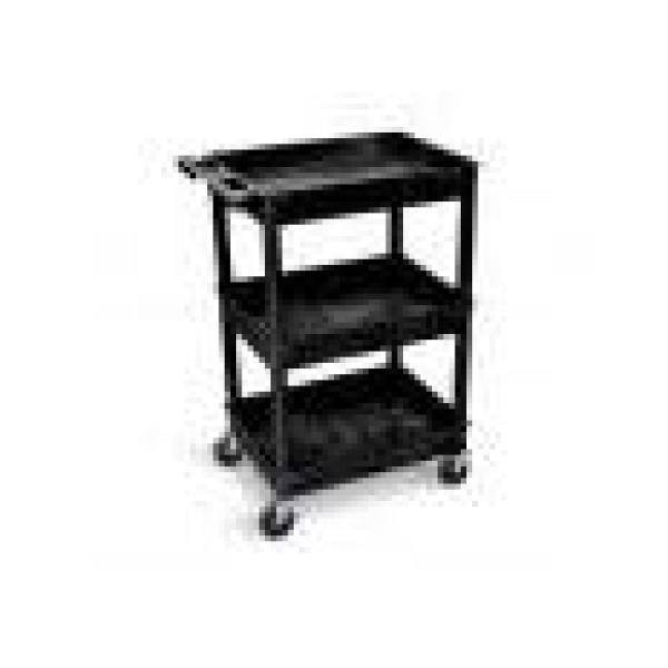 Luxor 24 in. x 18 in. 3 Tub Shelf Plastic Cart 4 in. Casters in Black STC111-B