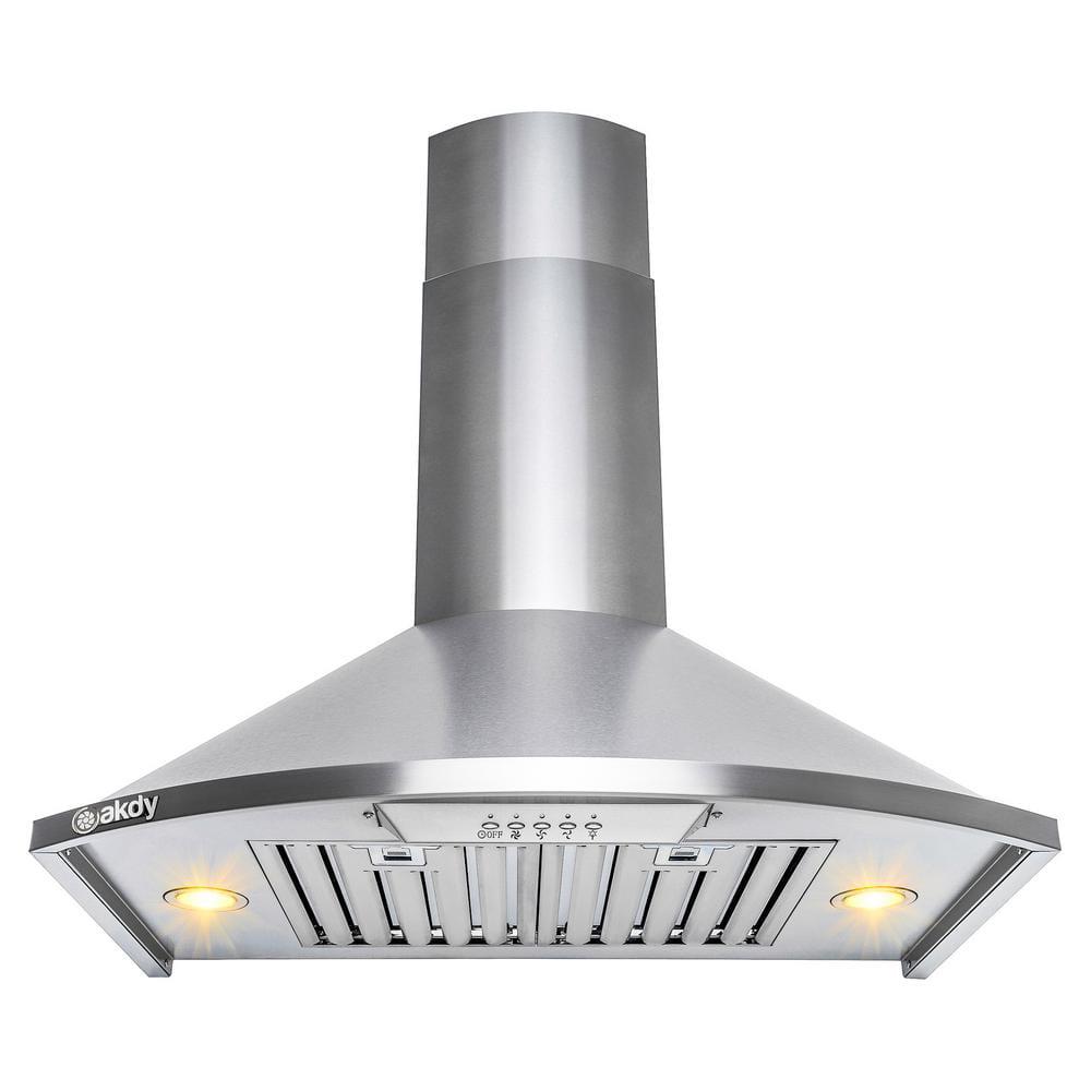 AKDY 30 in Convertible Kitchen Wall Mount Range Hood with Lights in Brushed Stainless Steel