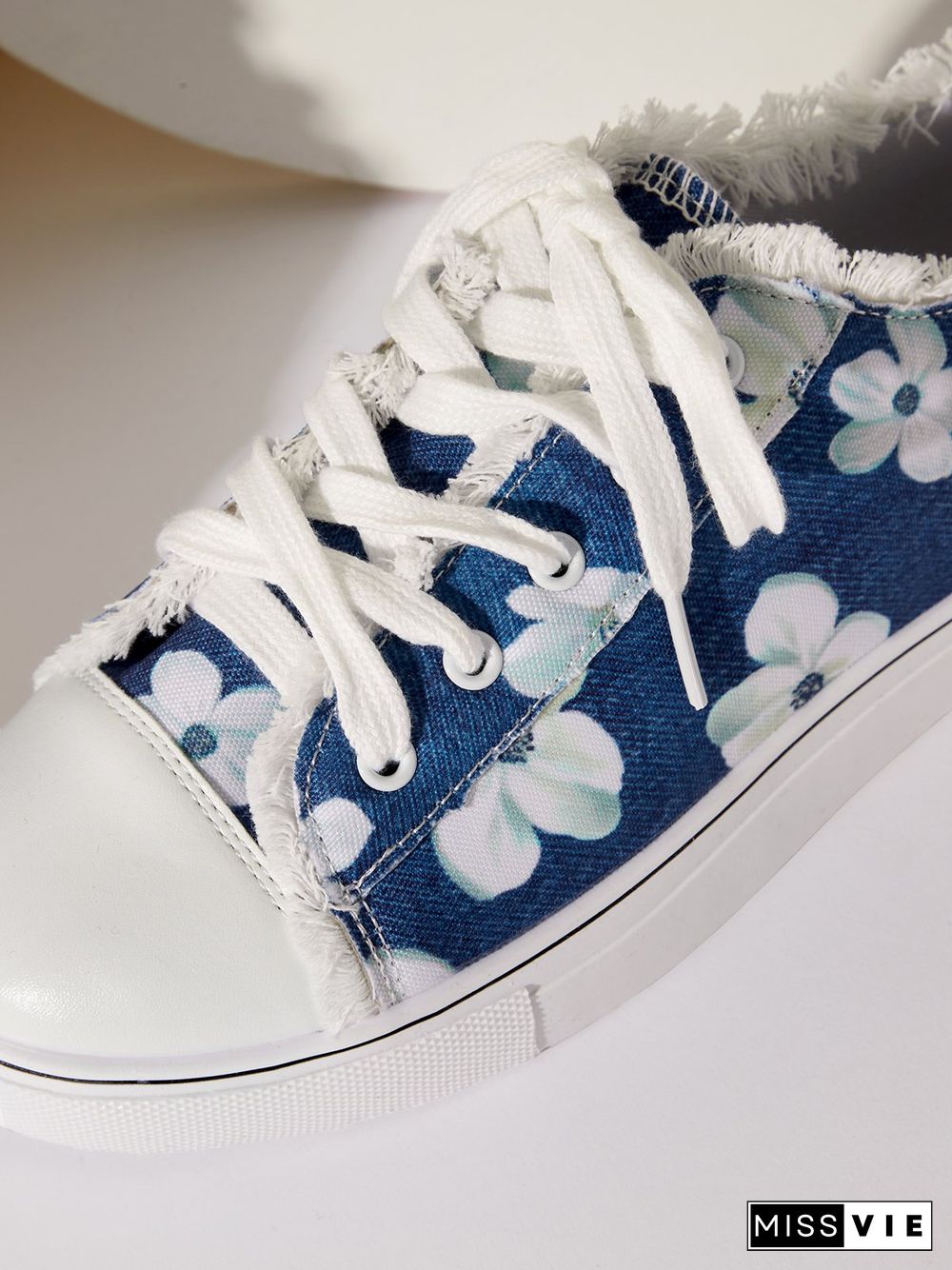 Women's Lily Graphic Print Denim Lace-Up Sneakers