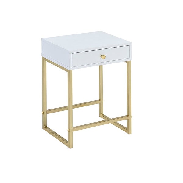 Metal Side End Table with 1 Drawer，White