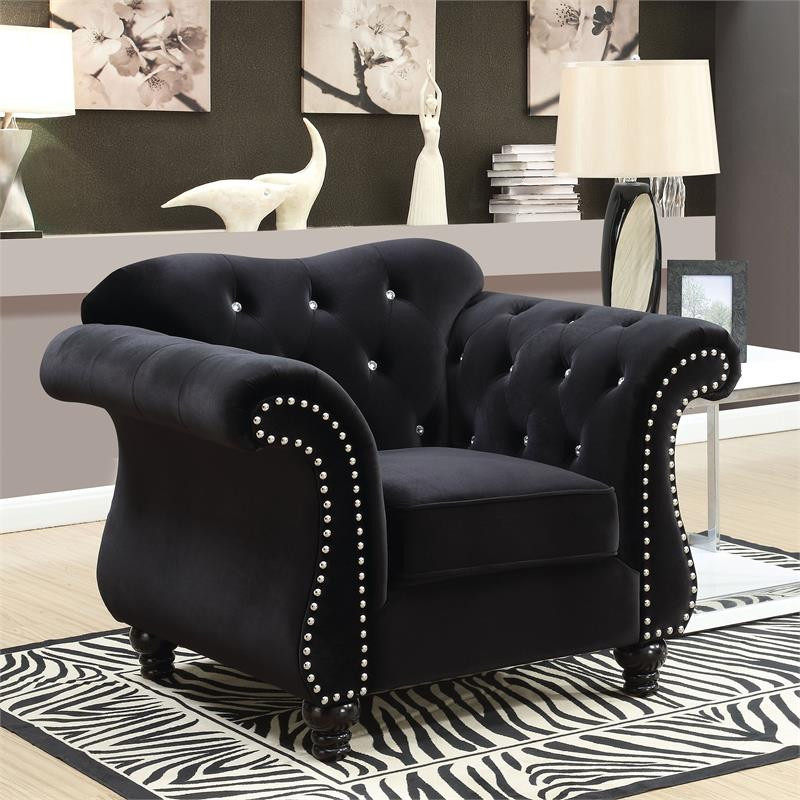 Furniture of America Basonne Fabric Tufted Accent Chair in Black   Traditional   Armchairs And Accent Chairs   by Homesquare  Houzz