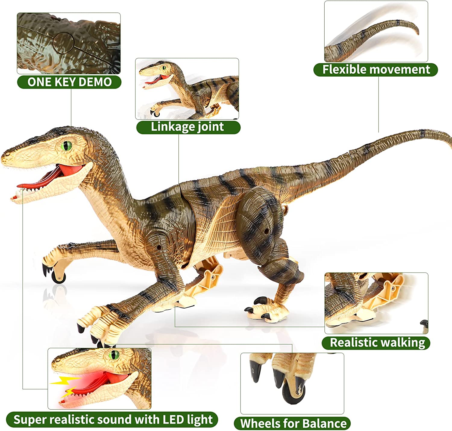 Hot Bee Remote Control Dinosaur Toys， Jurassic Roaring Sound Walking Velociraptor RC Toys for Kids 4+ Boys