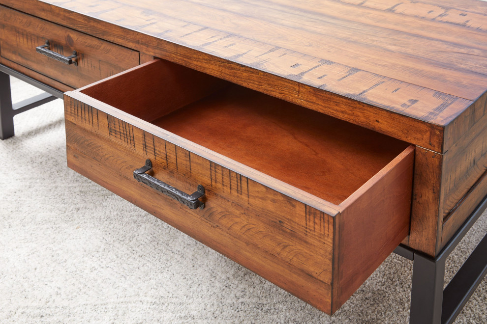 52 quotWide Cocktail Table With 2 Drawers  Antique Brown   Industrial   Coffee Tables   by Suartis  Houzz