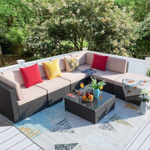 Homall 7 Pieces Patio Furniture Sets All Weather PE Rattan Wicker Sectional Sets Modern Modular Couch Outside Conversation Set