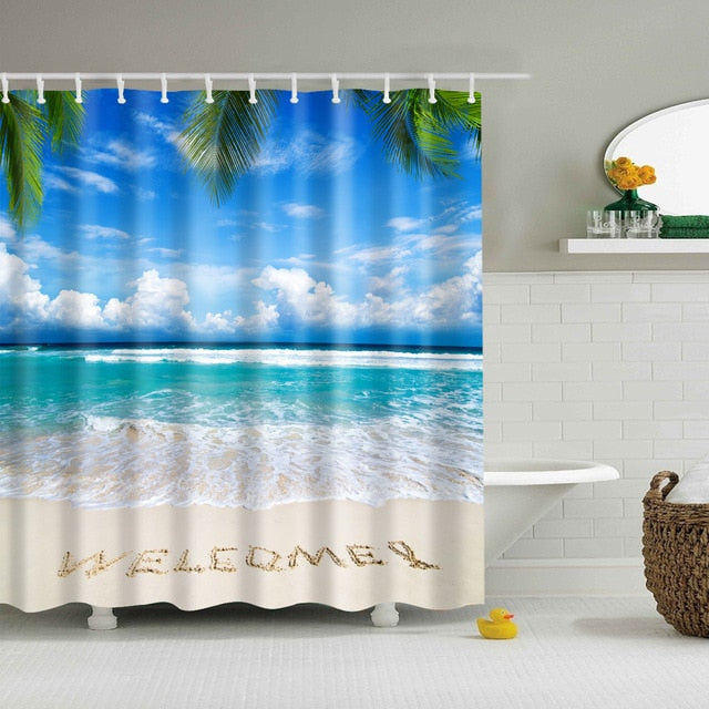 Seaside Scenery  3d Printed Shower Curtains Set Polyester  Fabric Waterproof  High Quality Bath Curtain Bathroom Screen Curtain