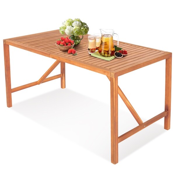 Gymax Rectangular Acacia Wood Dining Table 46 Person Patio 2''