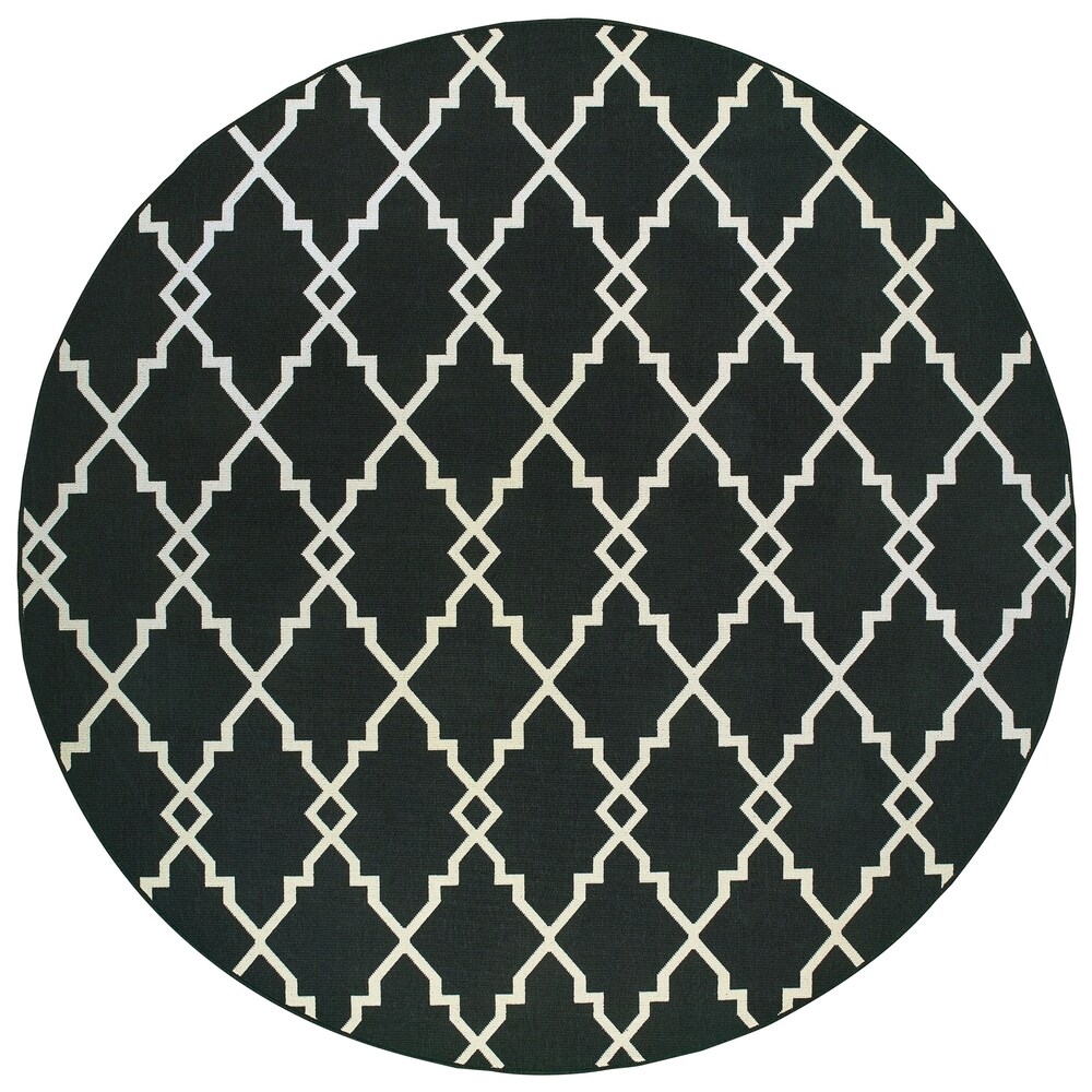 Style Haven Marianna Ornate Lattice Black/ Off White Loop Pile Indoor Outdoor Area Rug