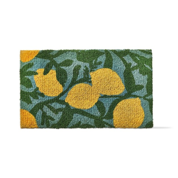 Lemon Large Size Lemon Vine Print Rectangle Indoor And Outdoor Coir Door Welcome Mat Yellow On Blue Background