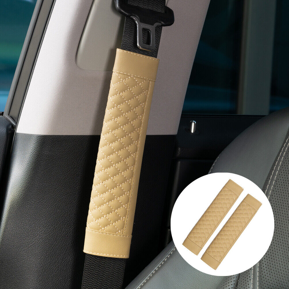 XUKEY 2pcs/set Car Seat Belt Cover Safety Shoulder Strap Pad Leather Universal Beige fit for Cars Truck SUV RV