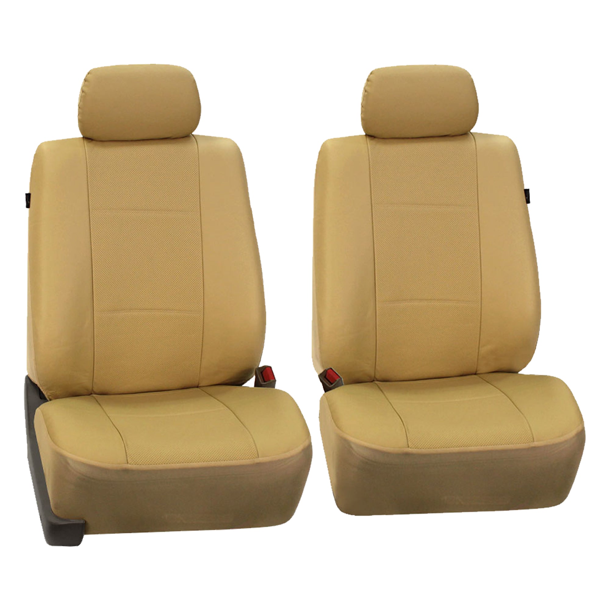 FH Group Beige Deluxe Faux Leather Airbag Compatible and Split Bench Car Seat Covers， 2 Headrest Full Set